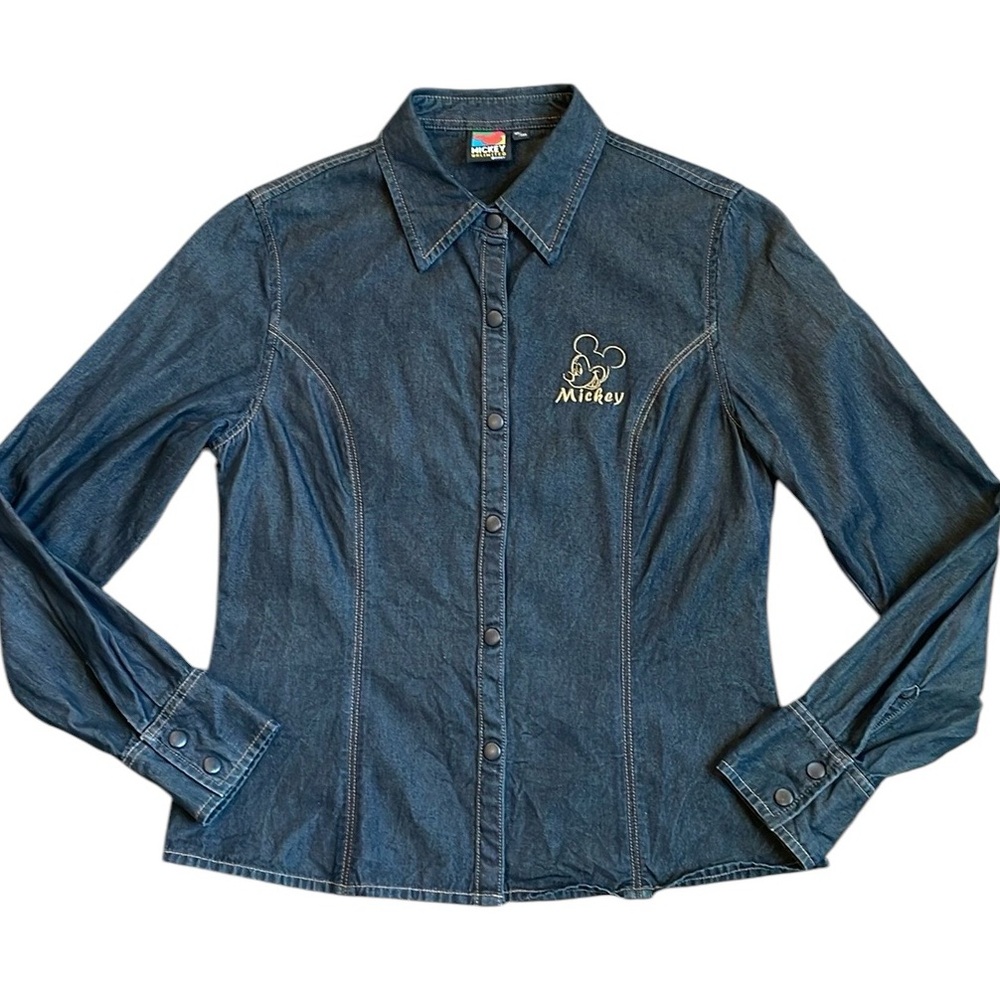 Vintage Disney Mickey Denim Mickey Mouse Embroidered Snap Shacket Size M